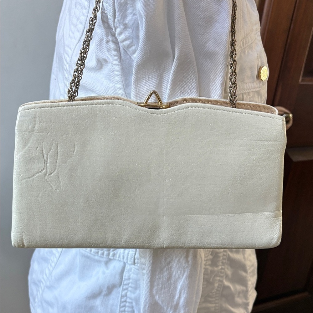Mardane Vintage 50’s clutch  hand/shoulder bag  leather in cream  day or evening